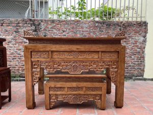 Ban Thờ Gỗ Sồi 197x87x127cm màu gỗ óc chó