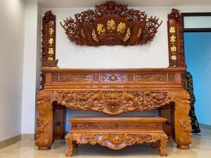 Sập Thờ Tứ Linh chân 24 gỗ gõ đỏ