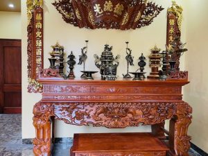 Sập tứ linh gỗ hương chân 24cm