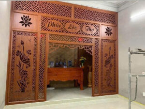 Vách CNC phòng thờ mẫu 6 cửa võng