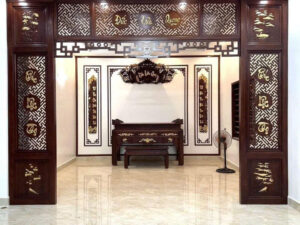 Vách CNC phòng thờ mẫu 5 cửa võng